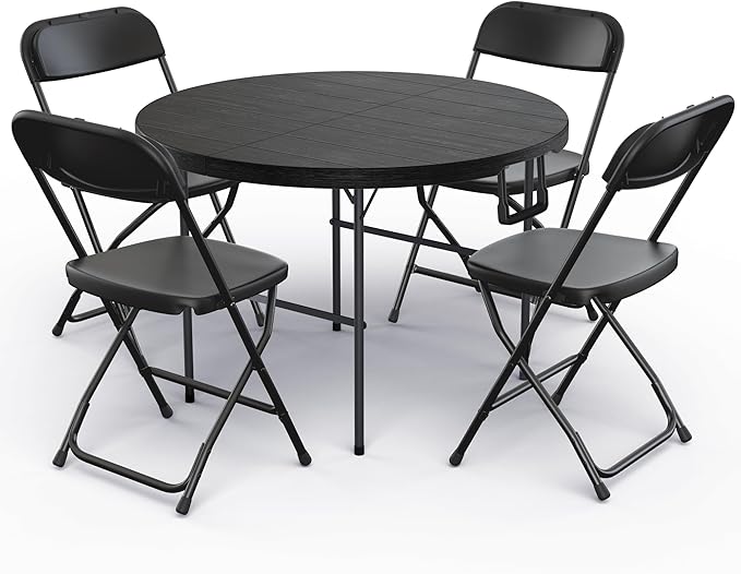 3.5 Feet Circular Round Foldable Table with Built in Handle & Steel Legs | Heavy Duty Portable | Perfect for Party, Dining, Wedding, Events, Picnic Indoor, Outdoor, Camping, Utility