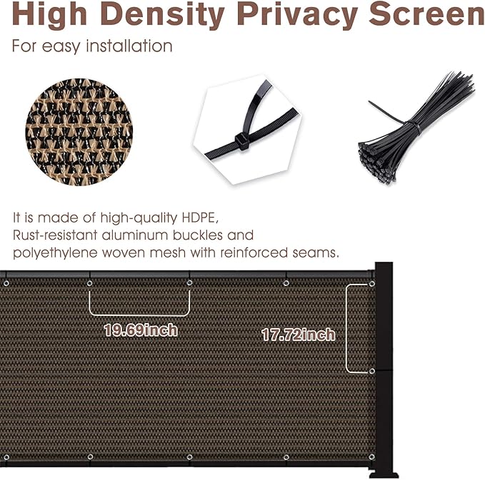 Sunny Guard Customized 3.3'x18' Brown Balcony Privacy Screen,180 GSM Apartments Railing Fence Cover,Heavy Duty Mesh Windscreen for Deck,Outdoor,Backyard,Patio