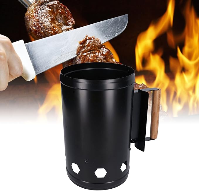 Charcoal Chimney Starter, Heavy Duty Steel BBQ Chimney Starter, BBQ Grill Lighter with Air Intake Holes for Outdoor Camping Cooking