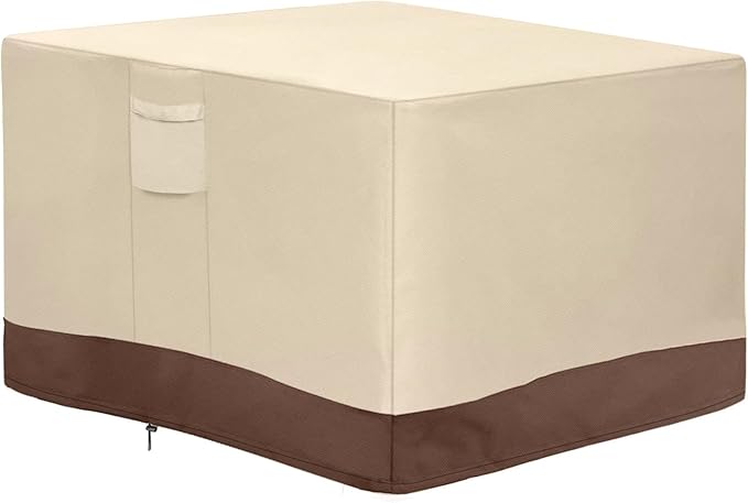 Vailge Fire Pit Cover Square,100% Waterproof Square Gas Firepit Table Cover,Outdoor Heavy Duty Lawn Patio Furniture Covers with Air Vent and Handle,40" L x 40" W x 20" H,Beige & Brown