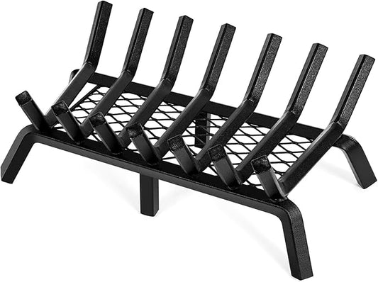 INNO STAGE Fireplace Grates with Ember Retainer - 24 Inch Fireplace Log Grate, Wood Stove Grate, Firewood Wood Log Holder Rack,Inside Wrought Cast Iron Fire Grate for Hearth Indoor Outdoor Camping