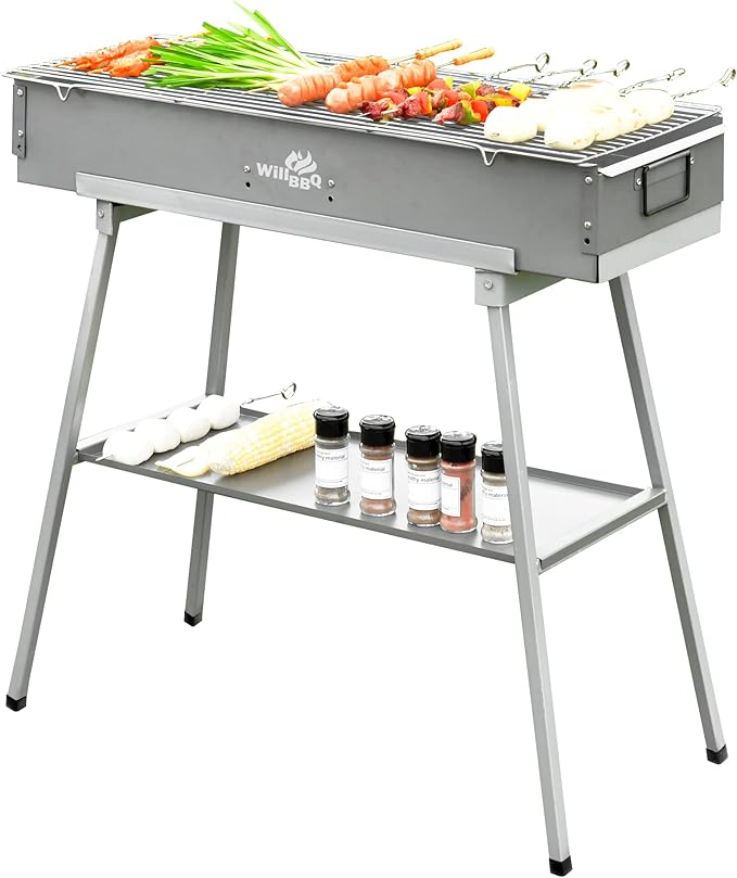 WILLBBQ Charcoal Grills Commercial Quality Portable Hibachi BBQ Lamb Skewer Foldable Camping Barbecue Grill for Outdoor Cooking & Camping(31.6x10.3x5.1 inch) - The Perfect Gifts for Grill Lovers