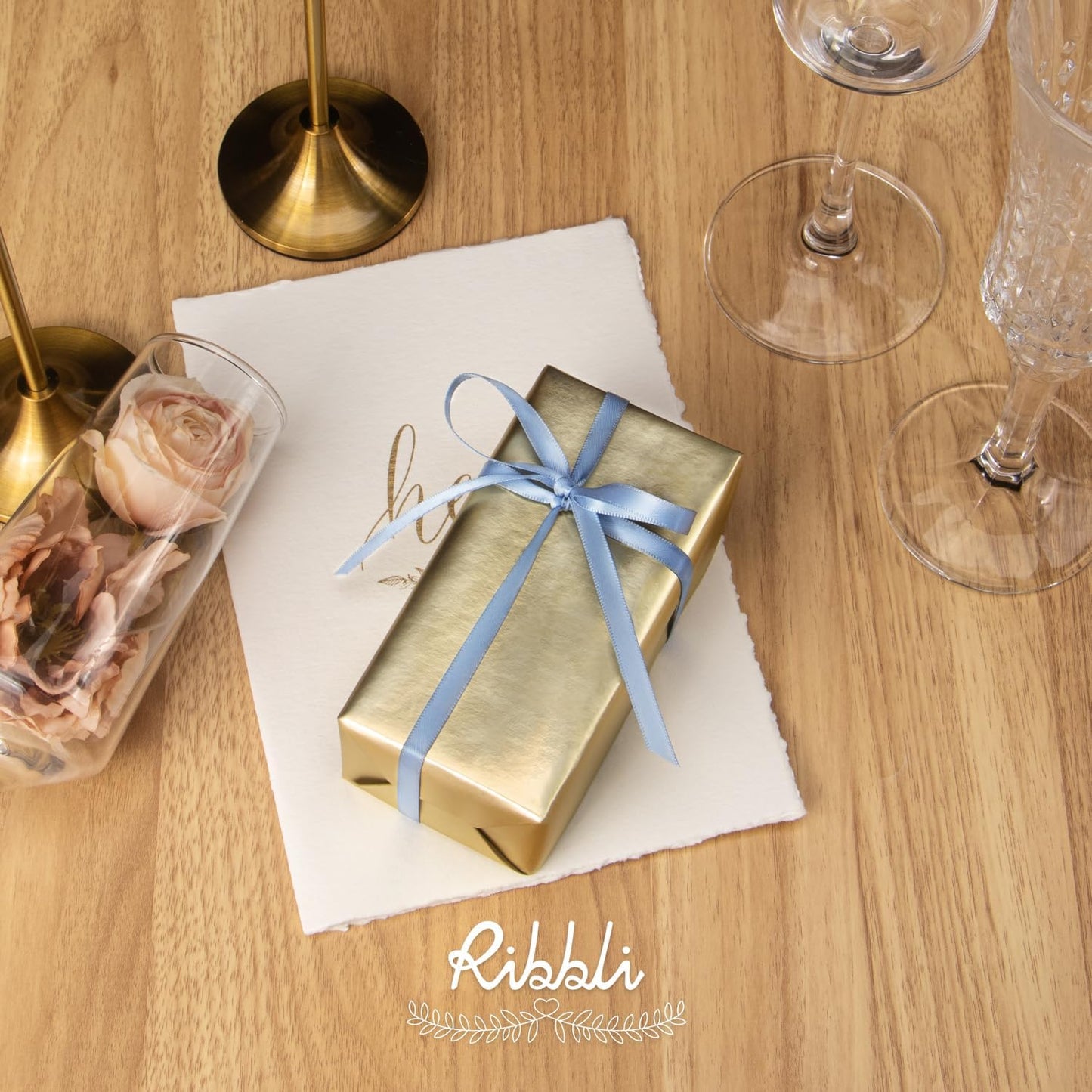 Ribbli Dusty Blue Satin Ribbon,Double Faced Satin 1/4 inch x Continuous 50 Yards,Dusty Blue Ribbon Use for Bows Bouquet,Gift Wrapping,Wedding Decoration,Floral Arrangement