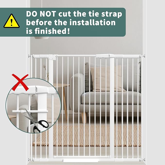 40.55" Tall 1.37" Ultra Narrow Spacing Dogs Pets Baby Gate for Doorway Hallway Safety Proof Indoor 34.05-45.86" Extra Wide Puppy Pressure Mounted No Drill Walk Through White Metal