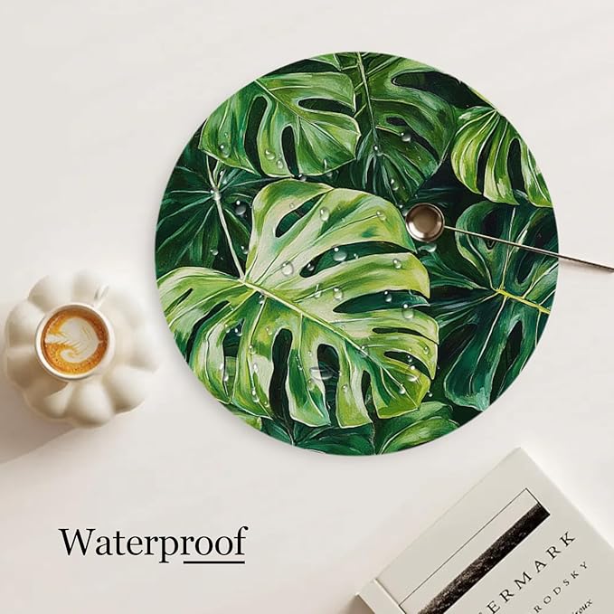 Faux Leather Placemats Set of 4,Tropical Green Leaves Ding Table Round Placemat Easy to Clean Heat-Resistant Waterproof Non-Slip Place Mats Kitchen Living Room Decoration,13inch