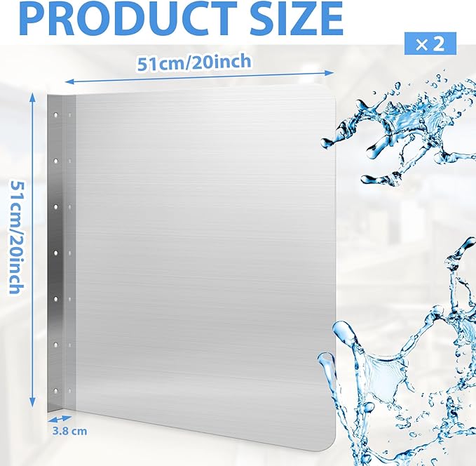 Therwen 2 Pcs Stainless Steel Side Splash Guard for Sink 20 x 20 Inch Wall Mount Guard with Screws Commercial Restaurant Hand Sink and Compartment Prep Sink Kitchen Sink Splash Protector Supply