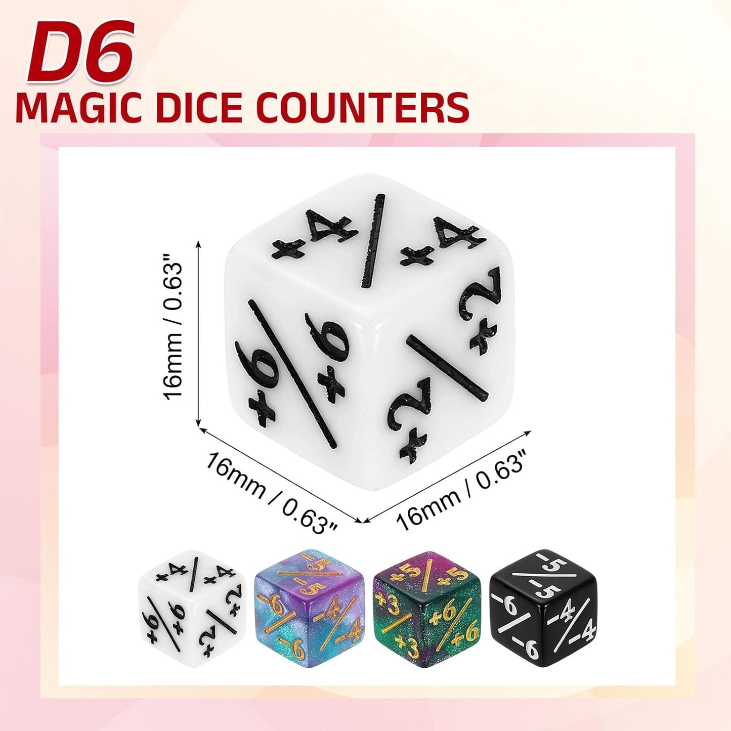 uxcell 24Pcs Magic Dice Counters, Acrylic D6 Life Token Dice Set with Pouch for Standard Cards Gaming Accessories, White, Black, Green & Purple, Blue & Purple