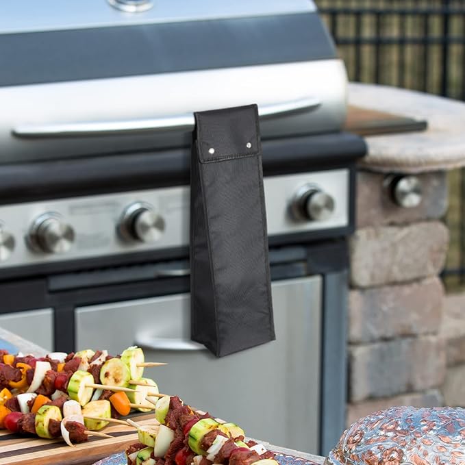 Amylove Grill Utensil Storage Bag BBQ Tool Storage Bags Barbecue Hardware Tool BBQ Utensil Holder Pouch Oxford Cloth Accessory Foldable for Camping Hiking(2 Pcs,Black)