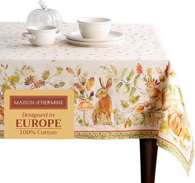 Maison d' Hermine Table Cloth Rectangle Table 100% Cotton 60 x 108 Inches Fall Tablecloth Reusable Everyday Use for Thanksgiving Christmas Decorations Dining Farmhouse Party (Pumpkin Passion)