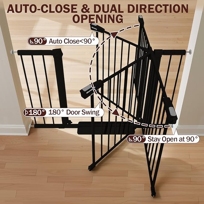 29.7-46" Extra Wide Baby Gate for Stairs, Pressure Mounted Dog Gate Indoor for Doorways, Auto Close Pet Gate with Walk Thru Door, Double Lock Child Safety Gate for Kids and Pet, No-Trip Design