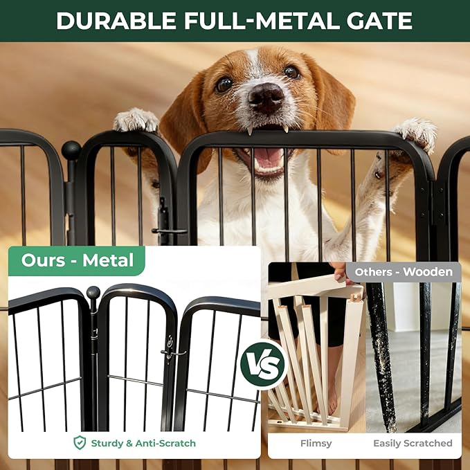 FXW Dog Gate Extra Wide Designed for Indoor Use, Adjustable Width Up to 111-inch Wide (32" H 4 Wire Panels for Small and Medium Dogs), Black