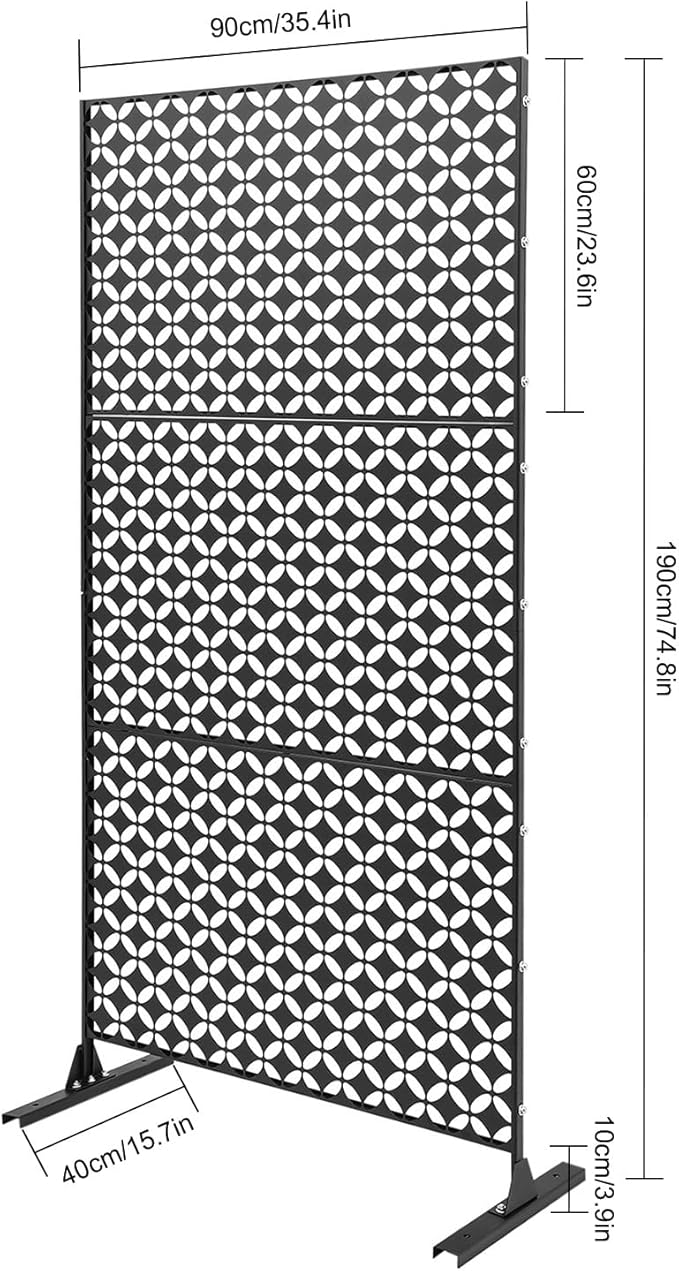 Outdoor Metal Privacy Screen with Stand, 35.4" W x 75" H Freestanding Metal Slatted Decorative Privacy Screen and Panels for Patio Garden Balcony Porch (Black Star)