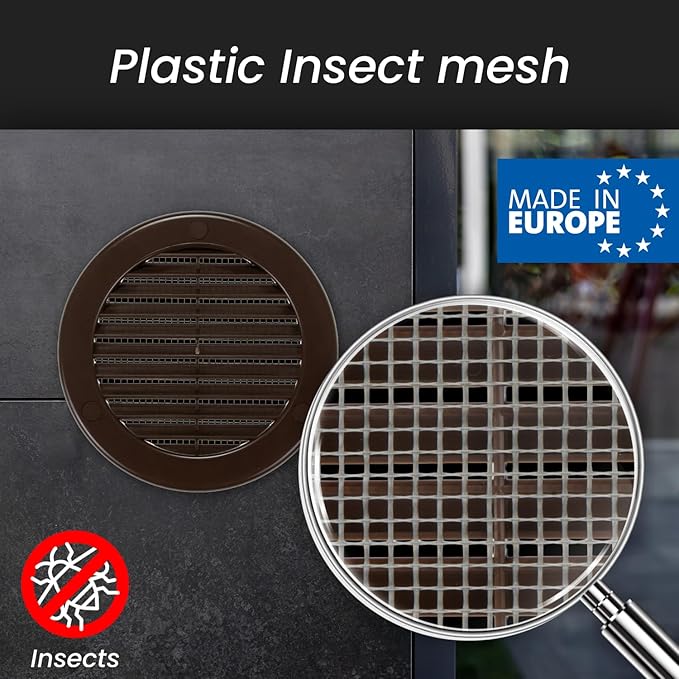 Repa Market 4 Inch (Opening) Brown Round Air Vent Cover - Pack of 10 Plastic Fresh Air Intake Vent - Grill Cover with Nylon Mesh Screen - Wall or Ceiling HVAC Return Air Register - Modern Soffit Vents
