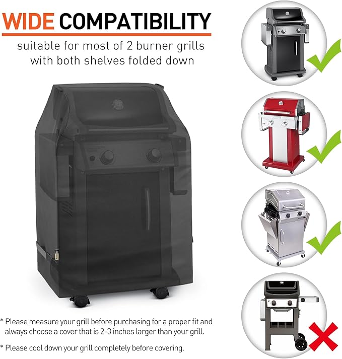 Arcedo Outdoor Grill Cover 32 Inch, Heavy Duty Waterproof 2 Burner Gas BBQ Small Grill Covers Compatible with Char Broil Weber Brinkmann Holland, Black