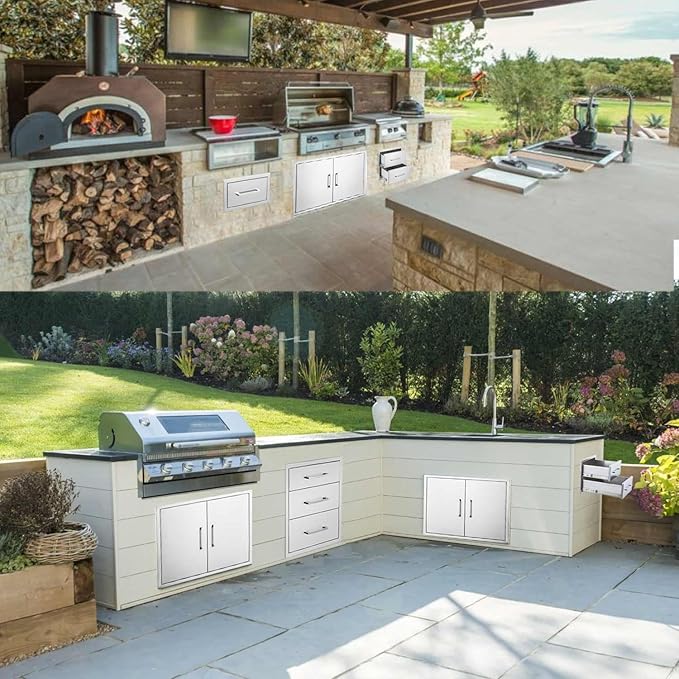 18" W x 15" H x 23" D Stainless Steel Outdoor Kitchen Drawers BBQ Drawers Double Access Flush Mount for Outdoor Kitchens Or BBQ Island