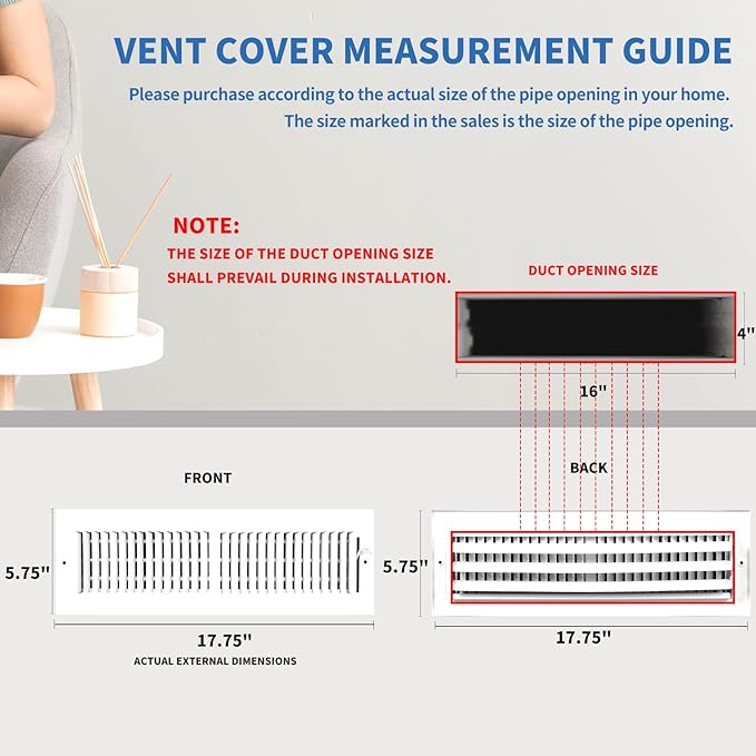 16x4 Vent Register [Duct Opening],Vent Covers for Home Ceiling,Two-Way Ventilation Register,Adjustable Solid Steel Wall Register Vent Cover(16"W x 4"H [Duct Opening])