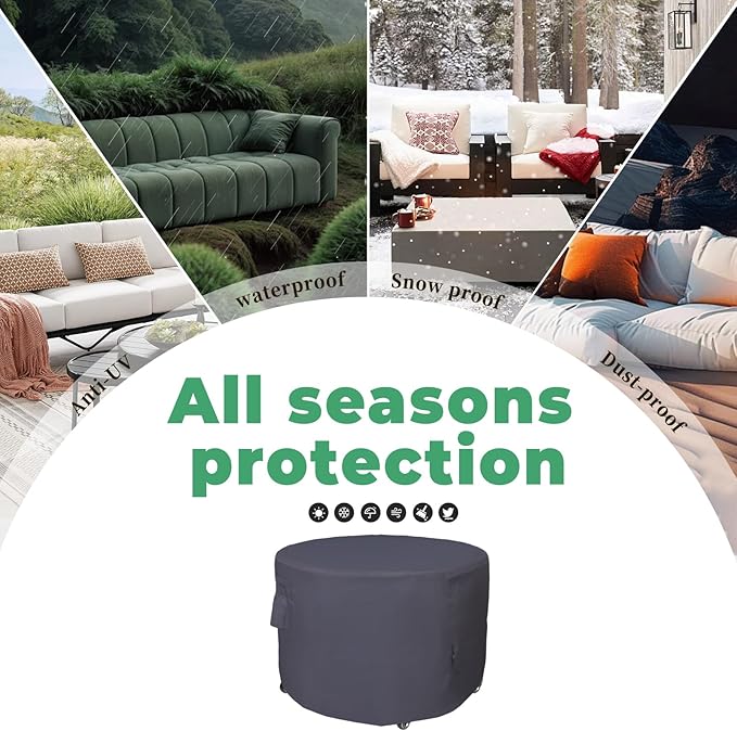 Round Patio Furniture Cover, Heavy Duty and Waterproof for Outdoor Furniture covers, Round outdoor table cover, Patio table cover 96"DIA x 27.5"H Beige