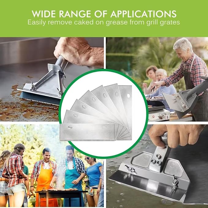 6" Stainless Steel Griddle Scraper Blades 6 Pack, Razor Sharp Grill Scraper Blades, Replacement Blade for Griddle & BBQ Grill Scraper