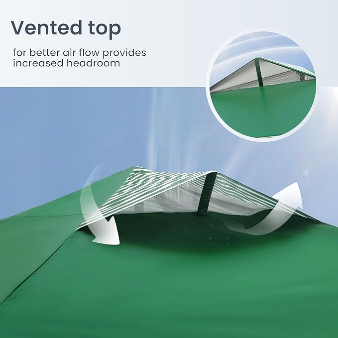 PHI VILLA Pop Up Canopy 10 10 Tents for Parties with Wheeled Bag, Portable Lightweight Folding w/Adjustable Height,Green and White Stripes?Green Stripe
