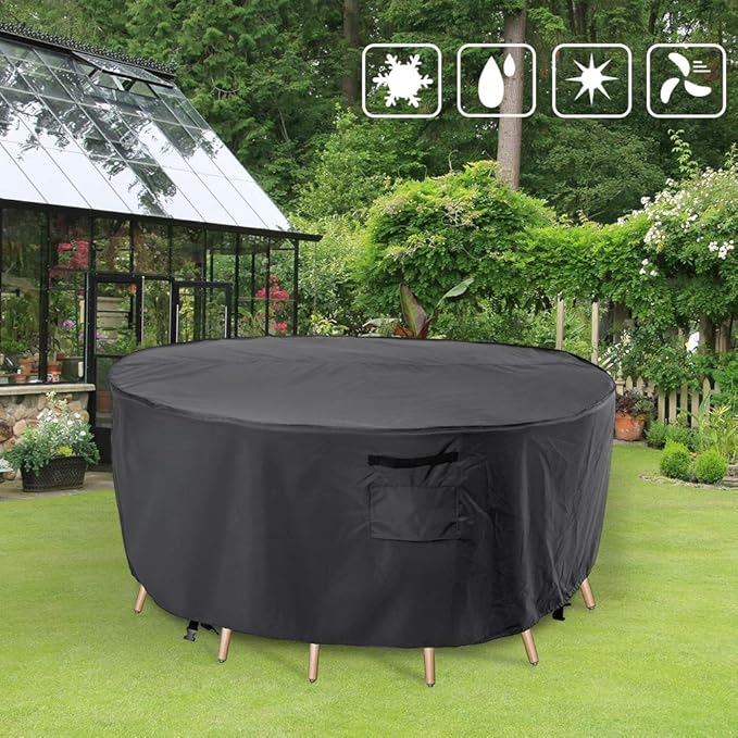 Tempera Outdoor Round Table Cover , Sectional Sofa , Dining Set cover , Anti-Fading , Waterproof Patio Cover for Outdoor Furniture, 96"D x 28"H, Space Grey
