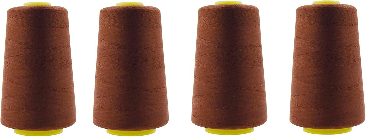 Mandala Crafts 4 Pack of Serger Threads Cones Spools - 40S/2 24000 Yards Polyester Brown Threads for Sergers Machine and Overlock Quilting Sewing Machine