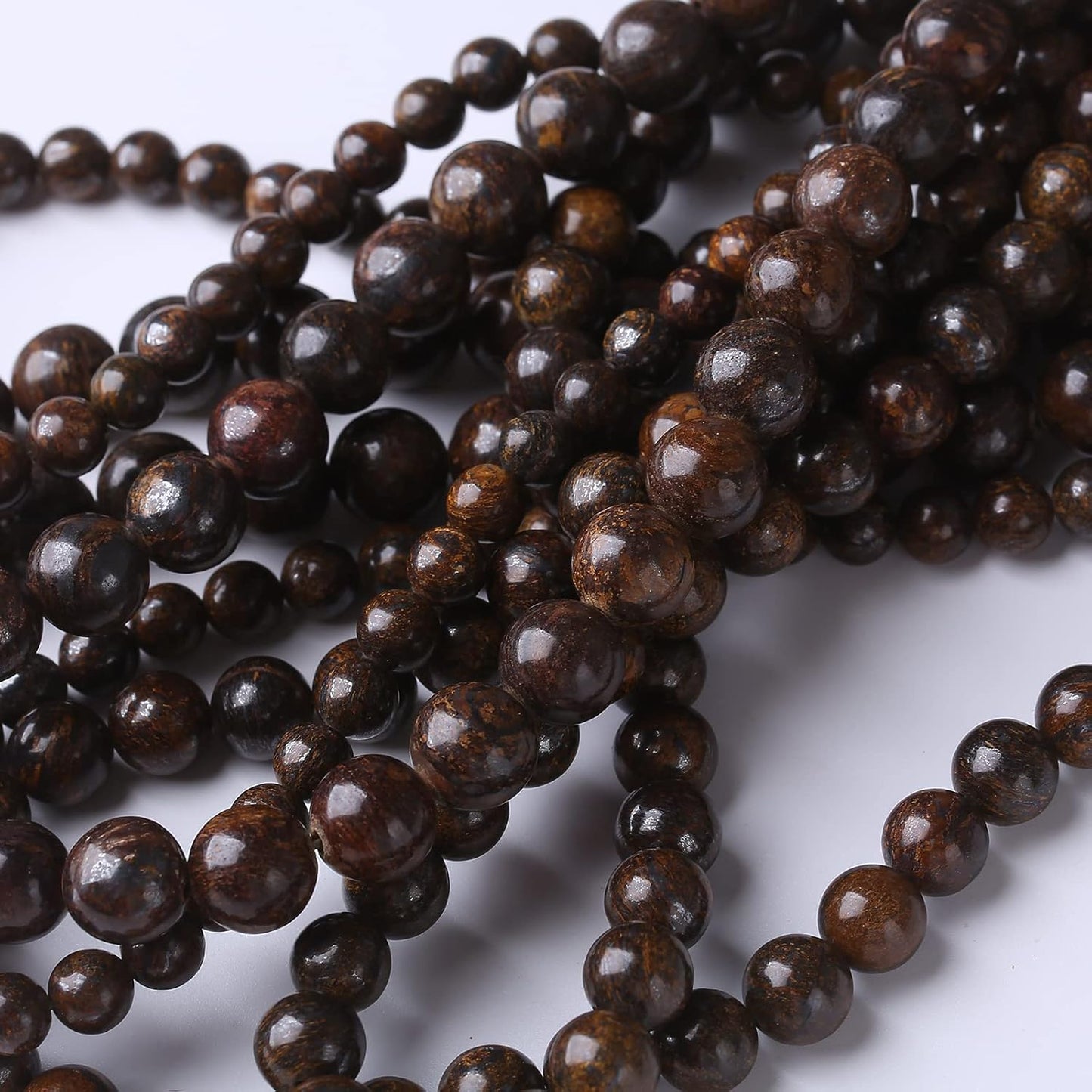 45PCS 8MM Natural Bronze Stone Beads Round Loose Stone Beads for Jewelry Making DIY Energy Stone Healing Power Bracelet 15"