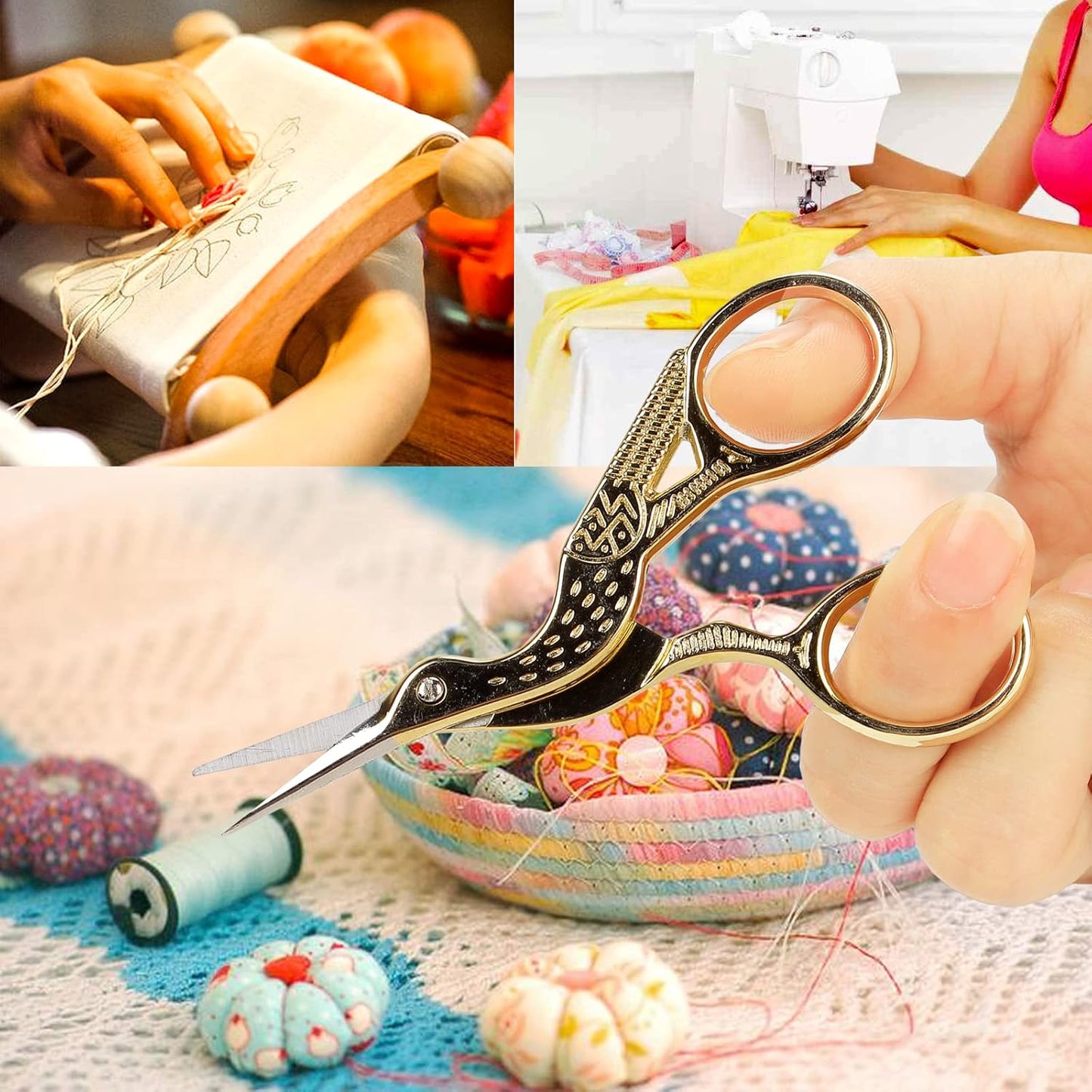 BIHRTC 3.6inch Little Embroidery Scissors Sharp Stainless Steel Tip Cross Stitch Scissors for Office Home Manual Sewing Handicraft DIY Tool Art Work Needlepoint Crochet Vintage Detail Shears