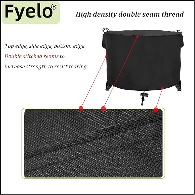 Round Fire Pit Cover 36" Dia X 24" H, 600D Strong Tear Resistant, Waterproof & UV Resistant Outdoor Cover, Fit for 33",34" ,35",36" Round Gas Firepits, Fire tables or Fire bowls, Black