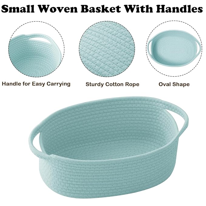 Gift Basket with Gift Bag and Ribbons,Small Rope Woven Shelf Storage,Baskets for Gifts Empty,Birthday,Baby Shower,Decorative Organizer Box with Handles(Aqua)