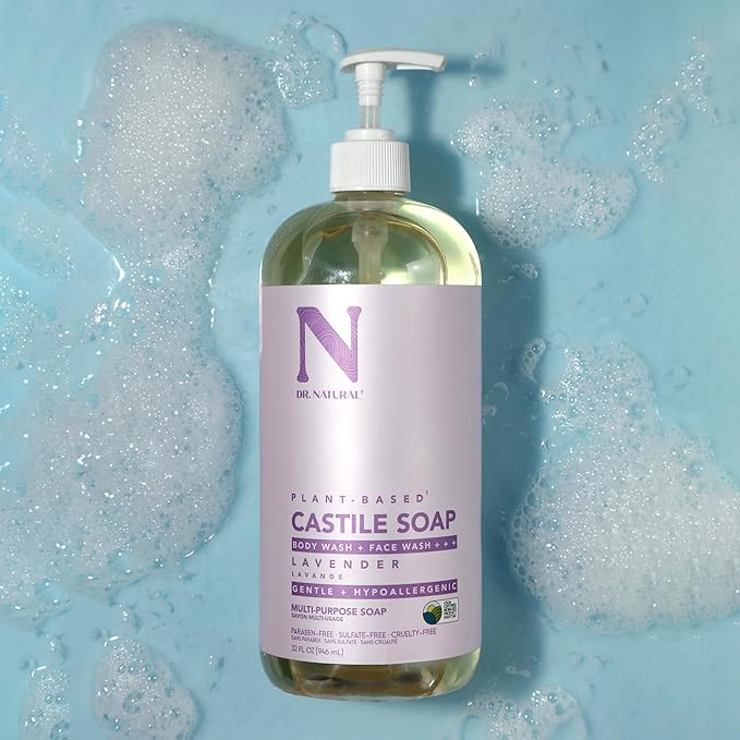 Dr. Natural Castile Liquid Soap - Multi-Use Body Wash, Shampoo and Face Wash - Hydrating Body Soap for Skin, Hair, Pets and Home - Lavender - 32 oz.
