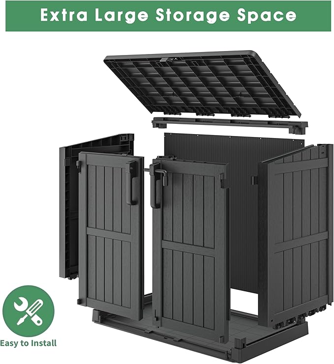 Outdoor Horizontal Resin Storage Shed,Portable Outdoor Storage Cabinet 36 Cu Ft with Lockable Doors -Waterproof Storage Box for Backyards,Easy to Assemble Black