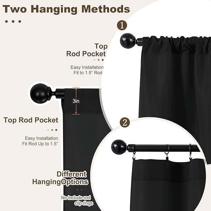 HolidayIdeas Outdoor Patio Curtains Waterproof with Rod Pocket 8 Panels 54x84 Inch- Protect Privacy Balcony Outdoor Curtains for Apartments,Porch, Gazebo, Pergola, Sliding Glass Door, Black