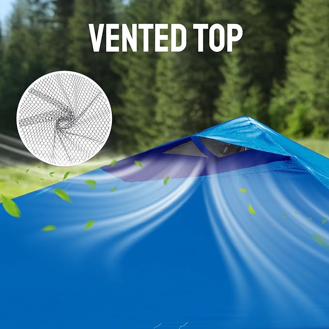 CROWN SHADES Adjustable Height on The Fly, 10x10 Pop Up Canopy - Beach Tent with One Push Setup - Easy Outdoor Sun Shade for Events, Parties, Camping - Outside Shade with STO-N-Go Bag, Blue