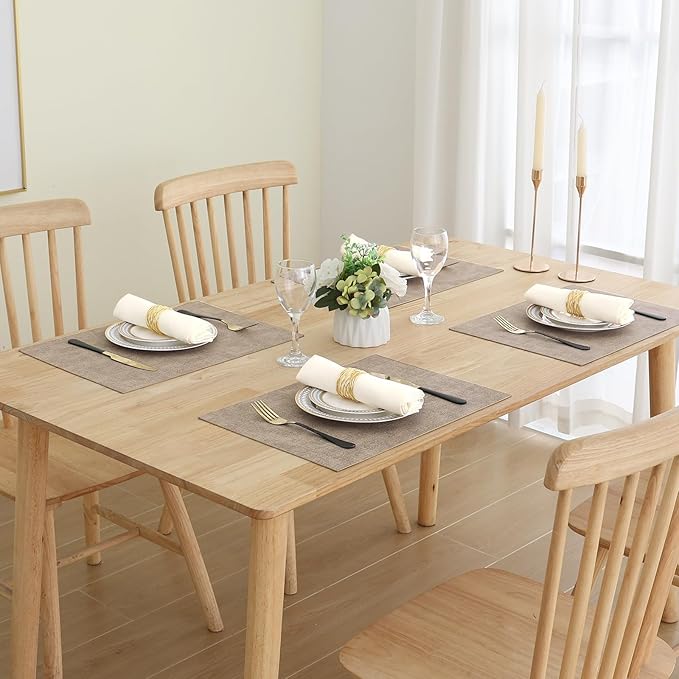Homaxy Faux Leather Heat Resistant Placemats for Dining Table Set of 4, Waterproof Wipeable Washable PU Table Mats, Easy to Clean Anti-Slip Place Mats, 11.8" x 17", Light Brown