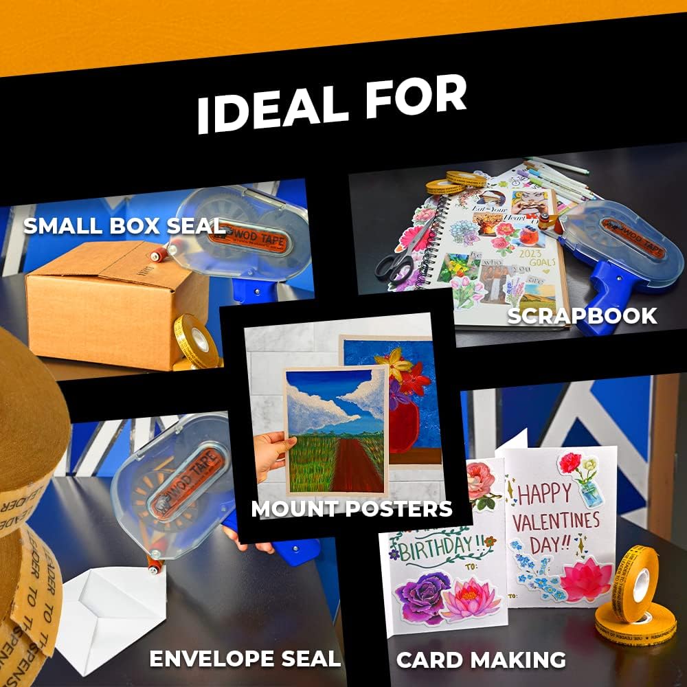 WOD General Purpose ATG Tape, 1/4 inch x 36 yds. (Set of 12 Rolls) Adhesive Transfer Tape Glider Refill Rolls Clear Adhesive on Gold Liner (Acid Free) RWATG20