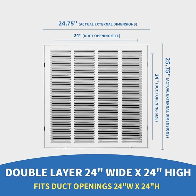 24x24 Return Air Grille [Duct Opening Size],Return Air Vent Cover for Wall Or Ceiling,Steel Return Air Filter Grilles Removable Face/Door for 1 Inch Filters (24"W x 24"H [Duct Opening])