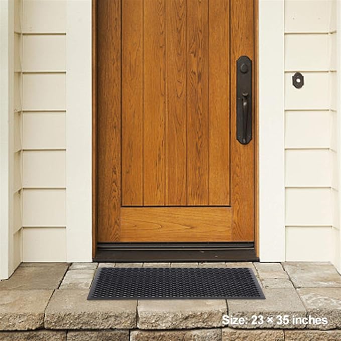 Lovinland Outdoor Rubber Floor Mat - 24 x 35 inch Non-Slip Drainage Mat - Heavy Duty for Kitchen, Garage, Restaurant, Garden - Black