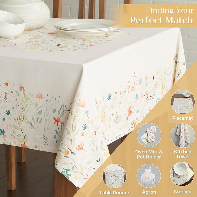Maison d' Hermine Table Cloth Rectangle Table 100% Cotton 54 x 72 Inches Tablecloth Reusable Decorative Everyday Use for Dining Room, Farmhouse, Home, Party, Festive & Wedding Spring Summer - Colmar