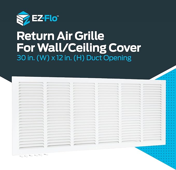 EZ-FLO 30 x 12 Inch White Return Vent Cover for Wall or Ceiling, Solid Steel Grille, HVAC Air Return, 61648 (Pack of 5)