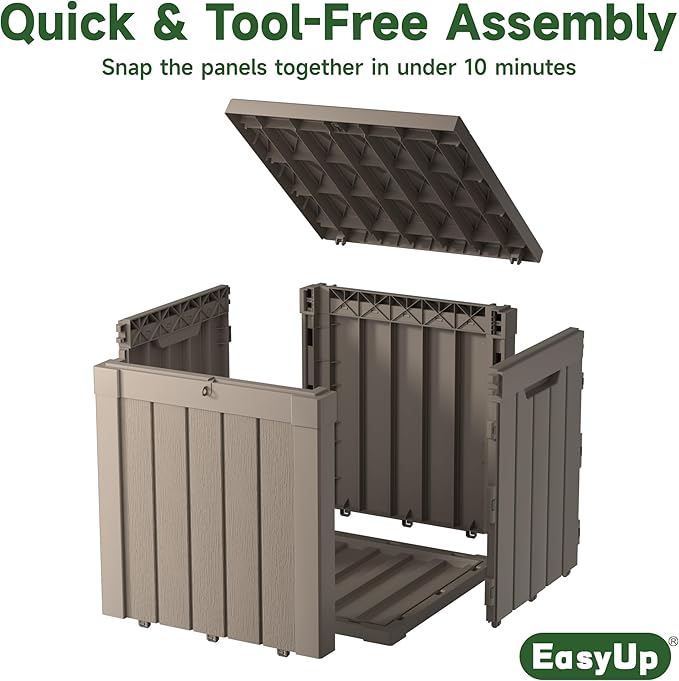 EasyUp 50 Gallon Outdoor Storage Box, Resin Waterproof UV-Resistant Deck Box, Reinforced Stability for Patio, Garden, and Poolside, Striped Gray