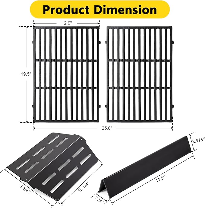 Grill Parts Replacement for Weber Genesis 300 Series E310 E320 E330 S310 S320 S330 EP310 EP320 EP330 with Front Control, 7524 Grill Grates 7620 Flavorizer Bars 65505 Heat Deflectors