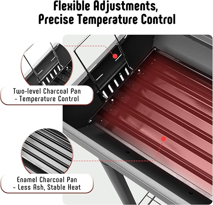 BBQ Charcoal Grill with Side Table, 30-In Heavy Duty Outdoor BBQ Grill with 647 Sq. In Cooking Area for Outdoor Barbecue in Backyard, Patio and Parties, Black