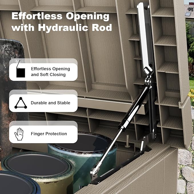 EasyUp 280 Gallon Outdoor Storage Box Waterproof, UV Resistant Resin Deck Box with Hydraulic Rod, Reinforced Stability for Patio, Garden, Striped Gray