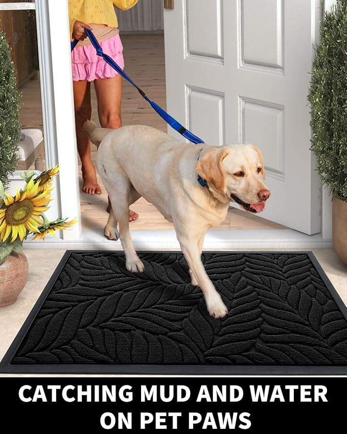 Yimobra 36x24 Large Door Mat Outdoor Indoor, All-Season Waterproof Door Mat Outside Entrance, All-Weather Non-Slip Outside Doormat for Garage Patio Entryway, Black