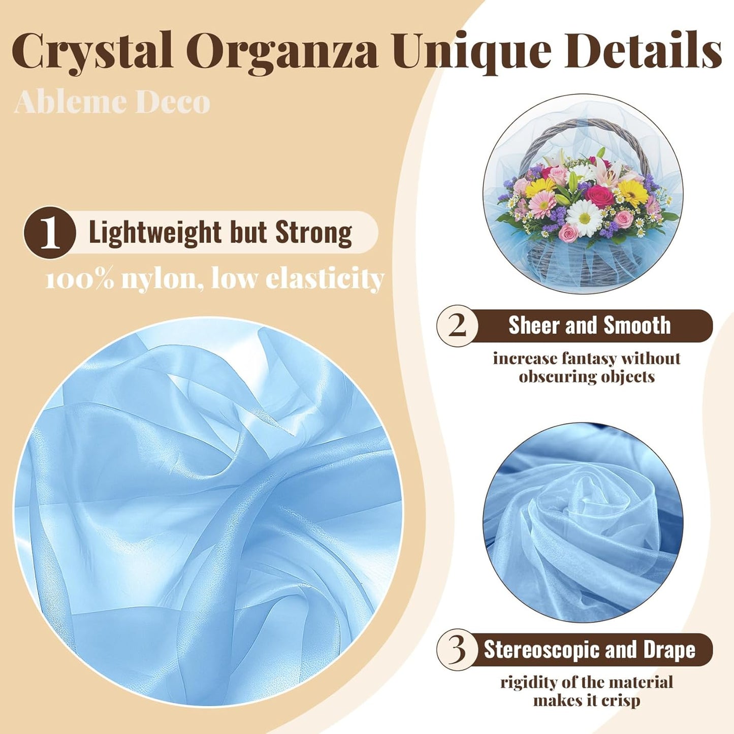 Sheer Fabric 60" x 1 Yards (3 ft) Organza Fabric by The Yard for DIY Wedding Decorations Craft Projects Party Backdrops Bows (Baby Blue)