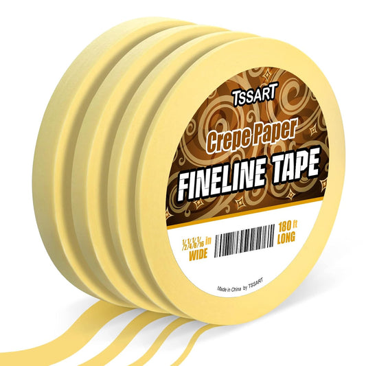 4 Rolls Fine Line Tape - Medium Tack Pinstripe Tape, Fineline Masking Tape in 1/16, 1/8, 1/4 and 1/2 Inch Wide x 60 Yard Long, Painters Masking Tape for DIY Car Auto Paint Art