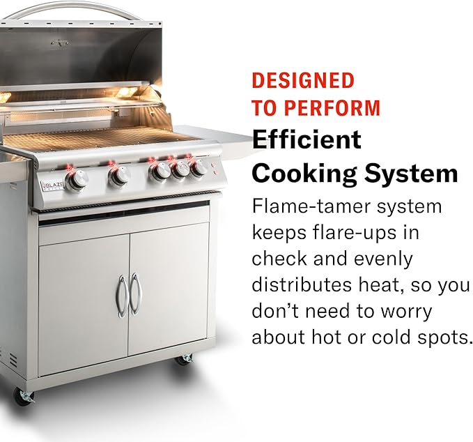 Blaze 32-Inch 4-Burner Built-In Natural Gas Grill | 66,000 BTU | Rear Infrared Burner & Grill Lights | 304 Stainless Steel Construction | BLZ-4LTE2-NG