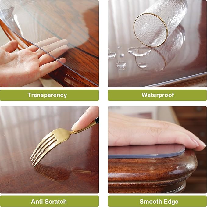 OstepDecor Clear Table Protector 34 x 60 Inch, 2mm Thick Plastic Table Cover, Waterproof PVC Clear Table Cover Protector, Desk Protector Mat, Writing Desk Pad for Desktop, Coffee & Dining Room Table