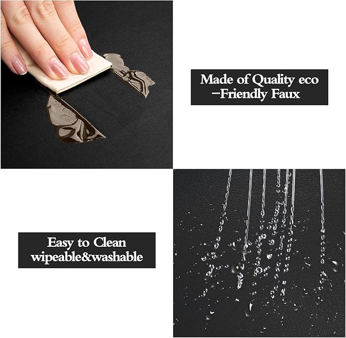 Herda Black Placemats Set of 6 for Dining Table Mats, Faux Leather Place Mats Wipeable Washable Placemats for Round Table Mats for Dining Patio Heat Resist Easy to Clean Halloween Place Mats Indoor
