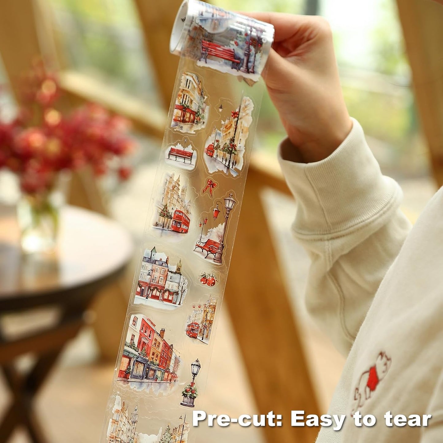 Street Corner PET Tape Set, 6 Rolls Pre-Cut Vintage Cityscape Stickers for Journaling, Scrapbooking, DIY Crafts, Art Supplies